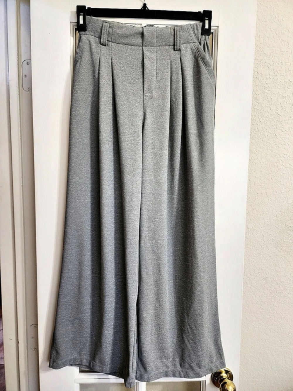 Halara S Petite Gray Pleated Wide Leg Pull On Stretch Trousers Pants